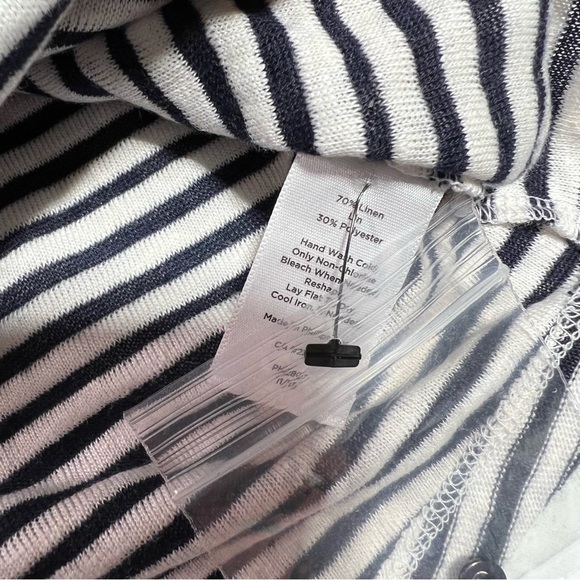 Talbots Linen Blend Black and White Striped Short Sleeve Tee - Picture 4 of 7